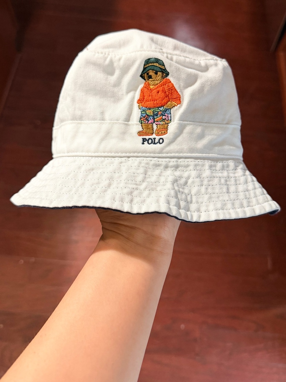 Polo by Ralph Lauren Navy and White Bucket Hat with Gold Logo